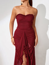 Strapless Mesh Ruffled Front Dress